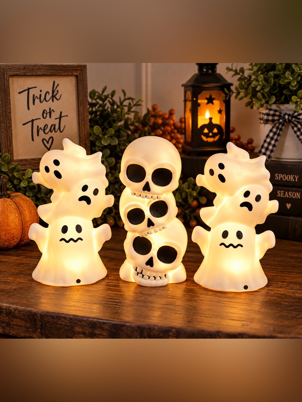 👻 Halloween Ghost & Skeleton Light-Up Décor Set 🎃